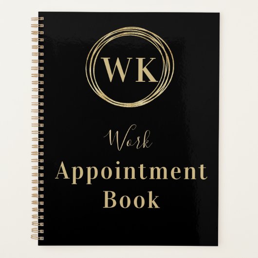 Monogram zwarte goudcirkels Werken Benoemingboek Planner (Voorkant)
