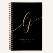 Monogram Zwarte Gouden Calligraphy Schrift 2 Initi Notitieboek (Voorkant)