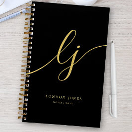 Monogram Zwarte Gouden Calligraphy Schrift 2 Initi Notitieboek