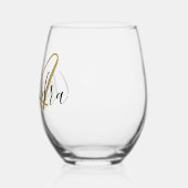 Monogram Zwarte Gouden Elegante Script Naam Wijnglas Zonder Voet (Links)