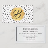 Monogram zwarte, gouden en witte poka-stippen visitekaartje (Voorkant / Achterkant)