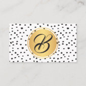 Monogram zwarte, gouden en witte poka-stippen visitekaartje (Voorkant)