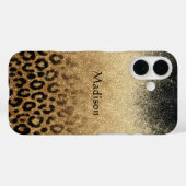 Monogram Zwarte Gouden Glitter Luipaardprint Case-Mate iPhone Case (Achterkant (horizontaal))