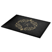 Monogram Zwarte Gouden Glitter Trendy Chic Stijlvo Snijplank (Hoek)