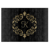 Monogram Zwarte Gouden Glitter Trendy Chic Stijlvo Snijplank (Voorkant)