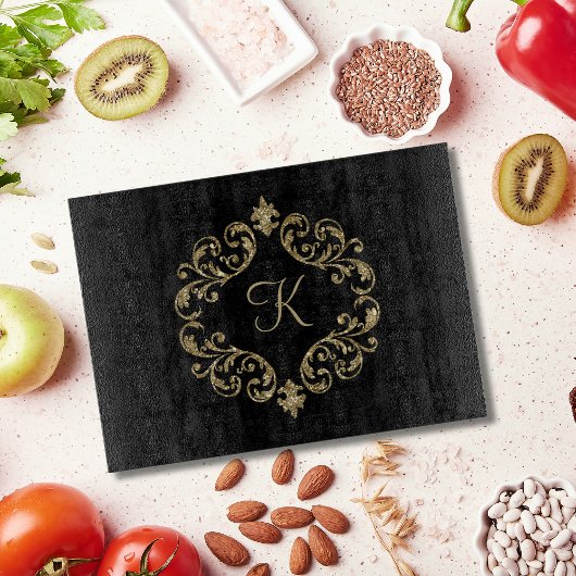 Monogram Zwarte Gouden Glitter Trendy Chic Stijlvo Snijplank