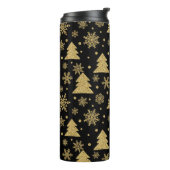 Monogram zwarte gouden kerstboomschilfers thermosbeker (Gedraaid links)