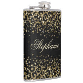 Monogram Zwarte Gouden Luipaardprint Glitter Trend Heupfles (Rechts)
