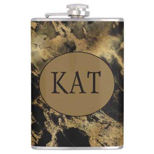 Monogram Zwarte Gouden Marmer Agate Bruidsfeest Ca Heupfles (Voorkant)