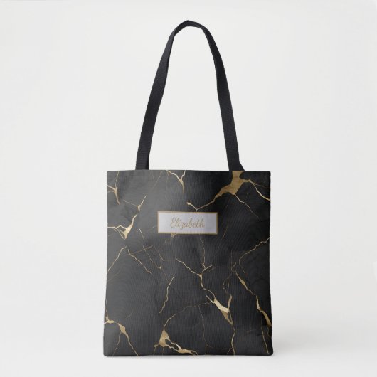 Monogram Zwarte Gouden Marmer Draai Bruidsmeisje Tote Bag (Voorkant)