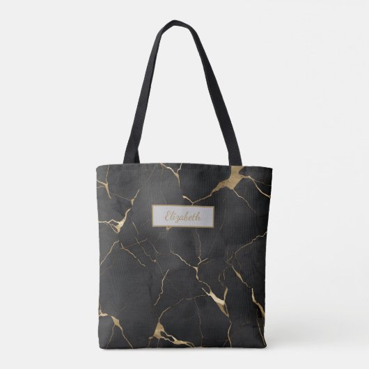 Monogram Zwarte Gouden Marmer Draai Bruidsmeisje Tote Bag (Achterkant)