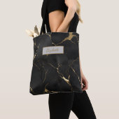 Monogram Zwarte Gouden Marmer Draai Bruidsmeisje Tote Bag (Dichtbij)