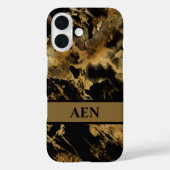Monogram Zwarte Gouden Marmer Waterverfwas Case-Mate iPhone Case (Achterkant)