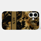 Monogram Zwarte Gouden Marmer Waterverfwas Case-Mate iPhone Case (Achterkant (horizontaal))