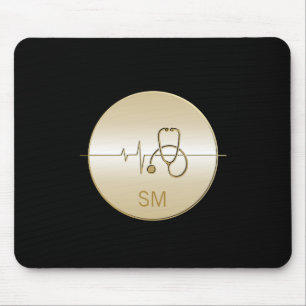 Monogram Zwarte Gouden Medische Stethoscoop Hartsl Muismat