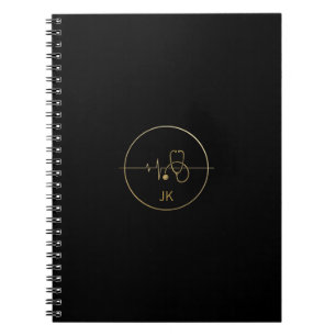 Monogram Zwarte Gouden Medische Stethoscoop Hartsl Notitieboek