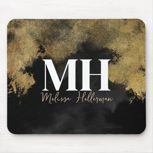 Monogram zwarte gouden scriptnaam muismat (Voorkant)