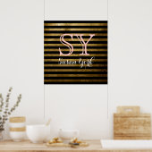 monogram zwarte gouden strepen poster (Keuken)
