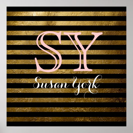 monogram zwarte gouden strepen poster (Voorkant)