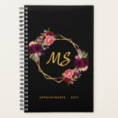 Monogram zwarte goudgeometrische burgungbloem planner (Voorkant)