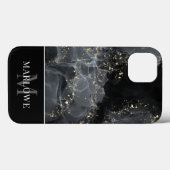 Monogram zwarte goudglitter Abstracte inktkunst Case-Mate iPhone Case (Achterkant (horizontaal))