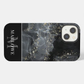 Monogram zwarte goudglitter Abstracte inktkunst iPhone Hoesje (Achterkant horizontaal)