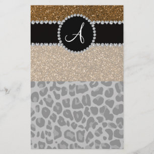 Monogram zwarte goudglitter briefpapier
