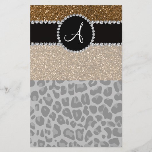 Monogram zwarte goudglitter briefpapier (Voorkant)