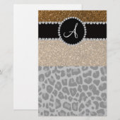 Monogram zwarte goudglitter briefpapier (Voorkant / Achterkant)