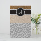 Monogram zwarte goudglitter briefpapier (Staand voorkant)
