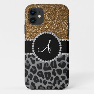 Monogram zwarte goudglitter iPhone 11 hoesje