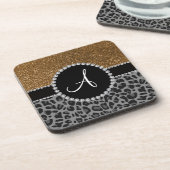 Monogram zwarte goudglitter drankjes onderzetter (Linkerzijde)