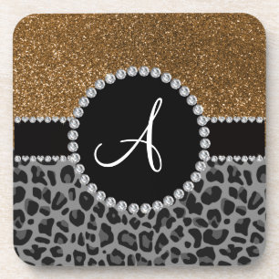 Monogram zwarte goudglitter drankjes onderzetter