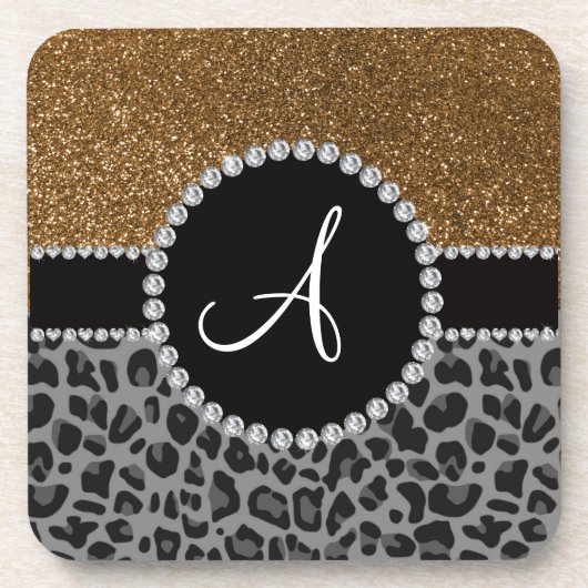 Monogram zwarte goudglitter drankjes onderzetter (Voorkant)