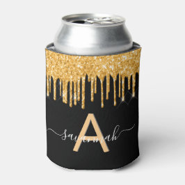 Monogram zwarte goudglitter druppelt de vonkernaam blikjeskoeler
