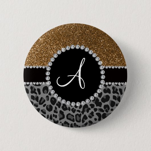 Monogram zwarte goudglitter ronde button 5,7 cm (Voorkant)
