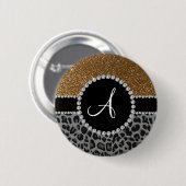 Monogram zwarte goudglitter ronde button 5,7 cm (Voorkant /achterkant)