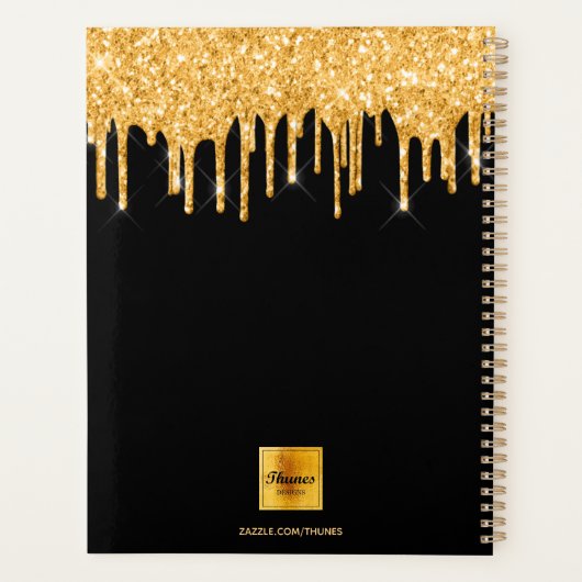 Monogram zwarte goudglitterdruppels 2021 planner (Achterkant)