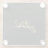 Monogram zwarte goudkleur Gewoon Moderne Naam Glazen Onderzetter (Achterkant)