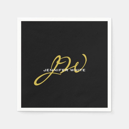 Monogram zwarte goudkleur Gewoon Moderne Naam Servet (Voorkant)