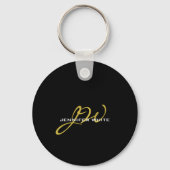 Monogram zwarte goudkleur Gewoon Moderne Naam Sleutelhanger (Voorkant)