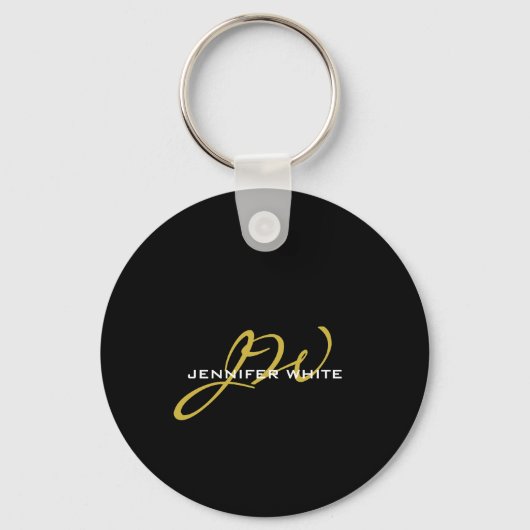 Monogram zwarte goudkleur Gewoon Moderne Naam Sleutelhanger (Voorkant)