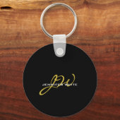 Monogram zwarte goudkleur Gewoon Moderne Naam Sleutelhanger (Voorkant)