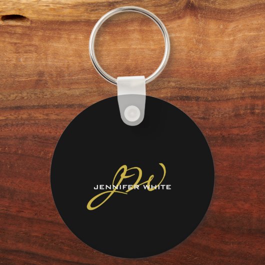 Monogram zwarte goudkleur Gewoon Moderne Naam Sleutelhanger (Voorkant)