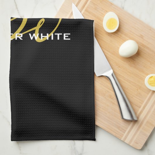 Monogram zwarte goudkleur Gewoon Moderne Naam Theedoek (Quarter Fold)