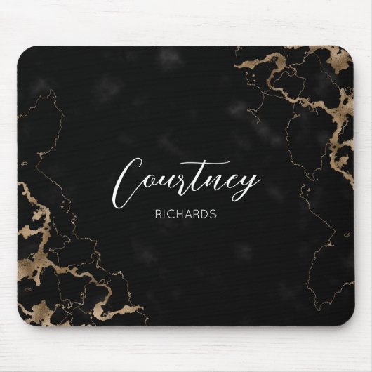 Monogram zwarte & goudkleurige elegante lettertype muismat (Voorkant)
