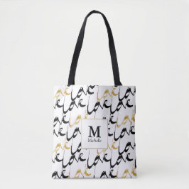 Monogram zwarte & goudliefhebber Canvas tas