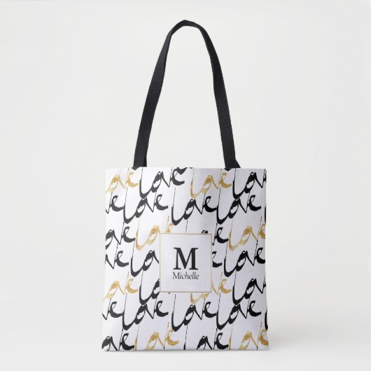 Monogram zwarte & goudliefhebber Canvas tas (Voorkant)