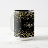 Monogram zwarte goudluis afdrukken Glitter-bekledi Tweekleurige Koffiemok (Voorkant links)