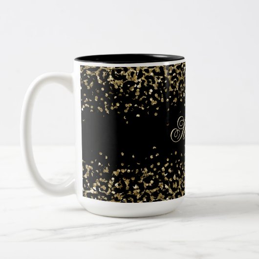 Monogram zwarte goudluis afdrukken Glitter-bekledi Tweekleurige Koffiemok (Links)